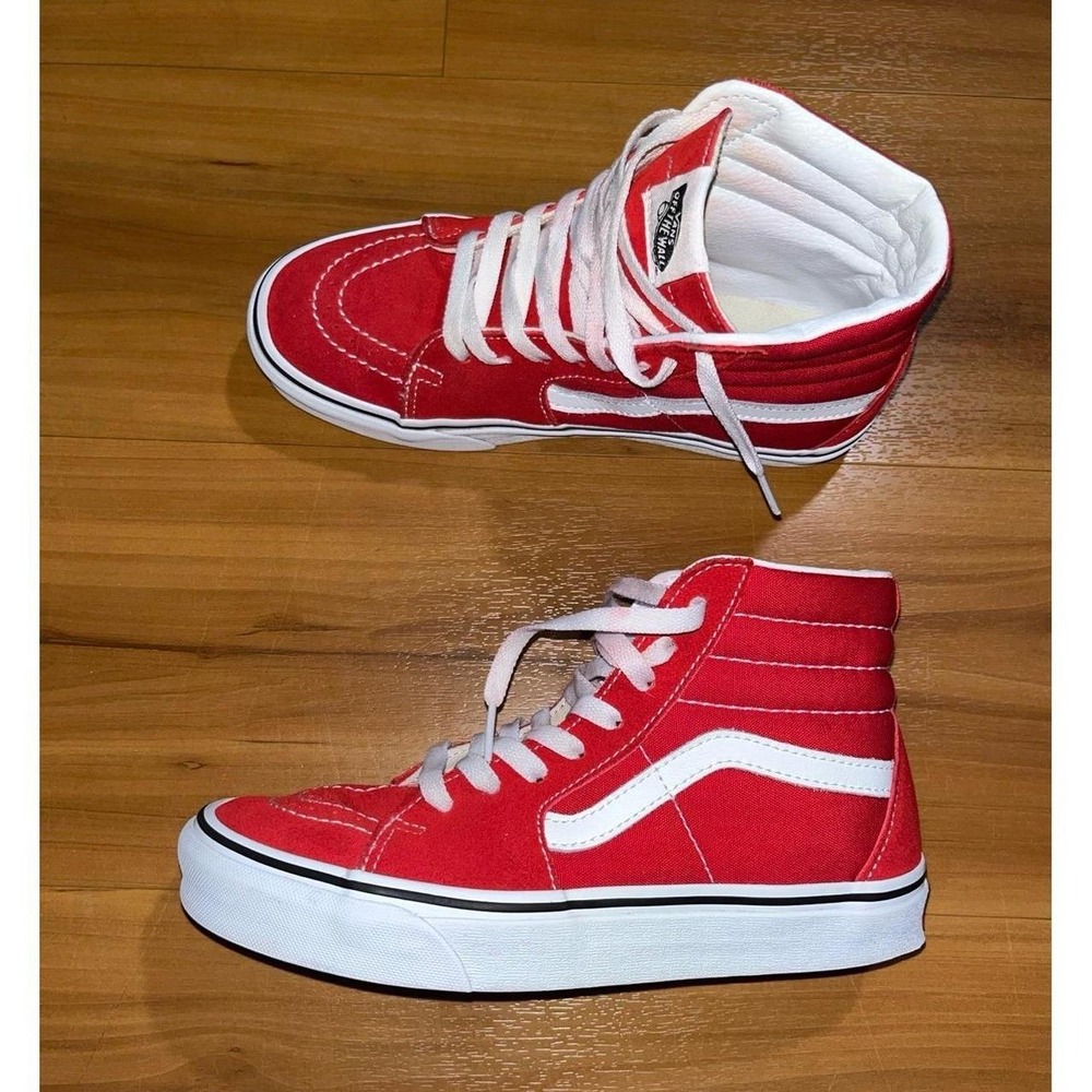 Unisex Vans Sk8-Hi Red White Canvas High Top Fashion Skateboarding Sneakers